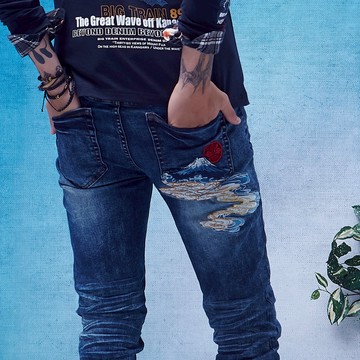 BIG TRAIN吸排彈性雲山刺繡水洗小直 BM7326-78