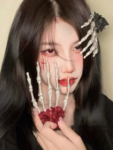 萬聖節骷髏手爪邊夾頭飾少女哥特手骨小眾個性大鬼爪玫瑰暗黑發夾【淘夢屋】