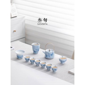叁旬手繪提梁茶壺茶杯功夫茶具套裝家用輕奢高檔辦公室陶瓷禮盒裝