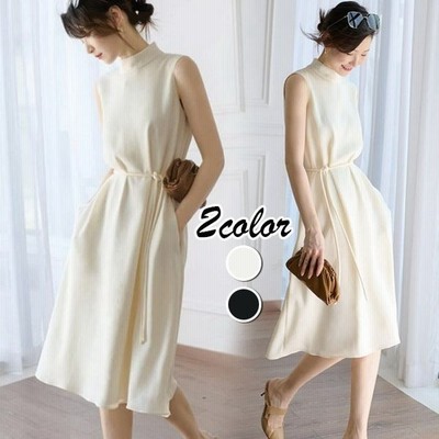 ワンピース レディース ひざ丈ワンピース 白ワンピース ノースリーブワンピース ロング丈スカート ゆったり 上品 オシャレ通勤 着痩せ 通販 Lineポイント最大get Lineショッピング