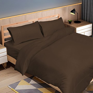 fitness純棉素色雙人床包枕套組(內束高35公分)(咖啡色)-台灣生產製造