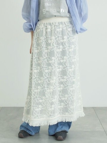 甜美蕾絲花朵刺繡下襬流蘇長裙-附襯裙(0F001906610) - Samansa Mos2