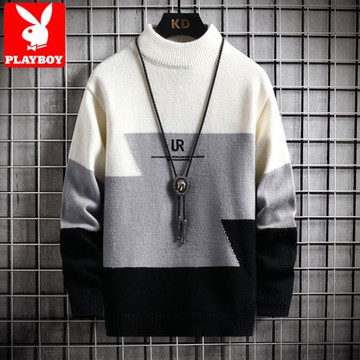 花花公子毛衣男士冬款加厚加絨潮牌青少年秋冬季半高領打底針織衫