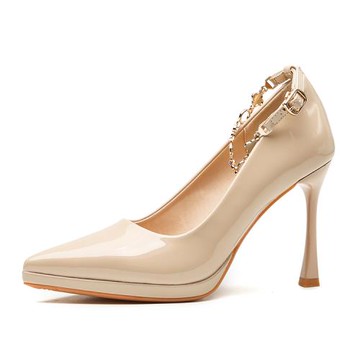 Sp house 法式金屬一字扣純色尖頭都會細高跟鞋(2色跟高可選)