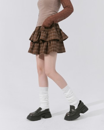 經典格紋造型荷葉蛋糕短裙 三色售 M/L