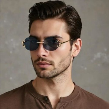 6026圓形無框切邊金屬太陽鏡女 歐美墨鏡SUNGLASSES切邊太陽鏡