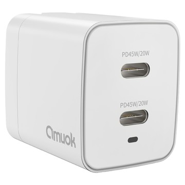 amuok 艾默克 GaN 45W 雙Type-C PD3.0 快速充電器  白色  1個