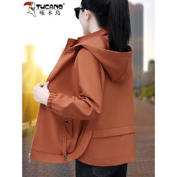 啄木鳥純色外套女春秋2026新款寬松連帽中年媽媽時尚洋氣休閑夾克