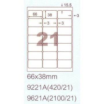 【文具通】阿波羅9621A影印自黏標籤貼紙21格切圓角66x38mm 100入 P1410262【APP滿額下單10%點數(單一帳號最高5000點)】1/31止