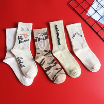 卡其色襪子男中筒襪ins潮日系街頭百搭學院風潮流女中長筒襪外穿
