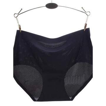 女生冰絲網孔無痕純色短褲一片式透氣中腰性感女內褲薄款三角褲頭