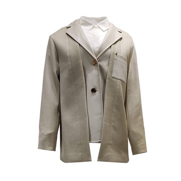 TOORDER雙層設計淺卡其翻領短板外套