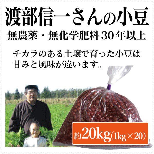 北海道産 無農薬小豆 渡部信一さんの小豆約20kg（約1kg×20袋） 無農薬・無化学肥料栽培30年の美味しい小豆 渡部さんは化学薬品とは無縁の生産者