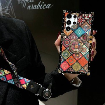 藍光民族風適用三星s25手機殼掛繩s21/s22/s23/s24+奢華個性s23ultra防摔s21FE/s24ultra保護套note20ultra