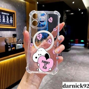 愛心史努比磁吸充電四角氣墊超級防摔i16PROMAX 蘋果iPhone15 14 13 12 11保護殼