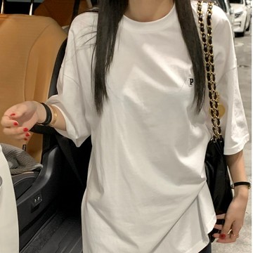 ˏˋ 𝐻𝑒𝑦 𝑆𝑝𝑟𝑖𝑛𝑔 - ̗̀ 🌷⛅️ ̖́韓國 INS 夏季慵懶圓領寬鬆百搭休閒中長款T恤