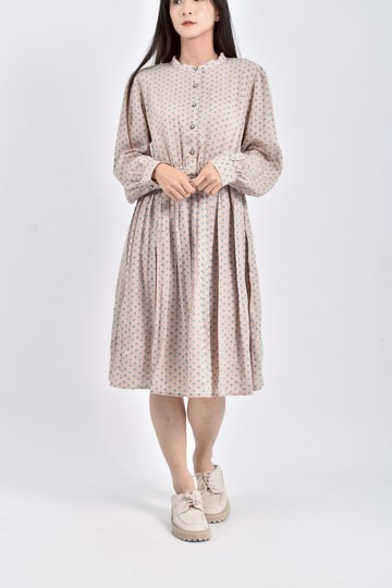 (M) wg滿版長袖杏色洋裝