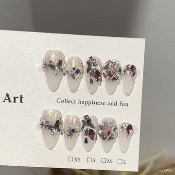 ➕最新設計款穿戴甲💅純手工穿戴甲高級感滿鑽爆閃高端美甲片溫柔粉奢華堆鑽假指甲貼片杏仁甲穿戴甲 3HOH