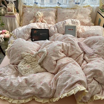 🔥優選好物🔥韓係ins小清新床包四件組少女心水洗棉花邊被套學生宿捨三件套 雙人加大單人被套 舒適透氣 柔軟親膚床包