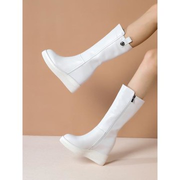10CM西圖白色百搭春秋單里中筒靴