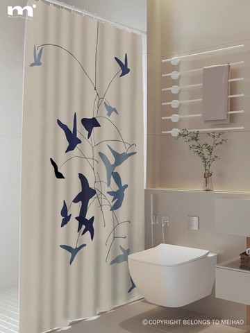 ??免運 可開發票 原創飛鳥浴室浴簾防水布防霉加厚衛生間干濕分離隔斷廁所擋水高級