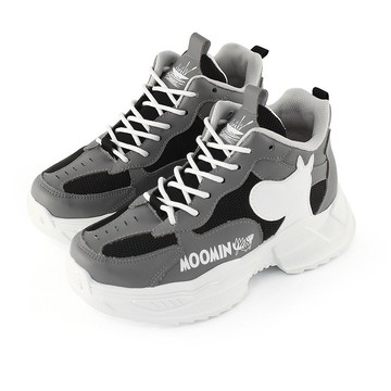 Paidal x Moomin姆明谷 姆明剪影厚底增高綁帶老爹鞋休閒鞋-黑