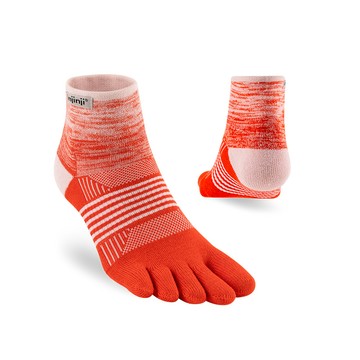 INJINJI 女 Trail野跑避震吸排五趾短襪(朱槿)-WAA3802 厚底防震 運動員推薦 馬拉松 野跑 五趾襪
