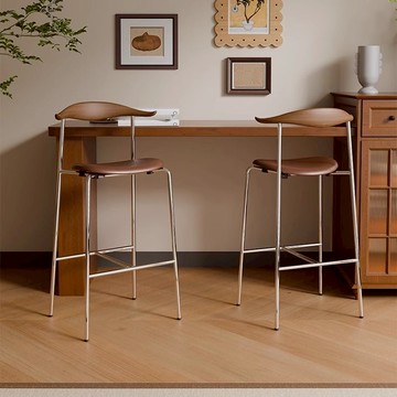 中古實木家用吧臺椅輕奢休閑咖啡廳餐桌椅北歐設計師鐵藝靠背椅子 z8091