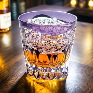 江戶切子水晶玻璃水杯手工雕刻高顏值酒杯高端送禮曙光威士忌杯