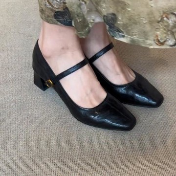 真皮瑪麗珍女鞋法式復古方頭粗跟高跟鞋女2025春秋新款一字扣單鞋