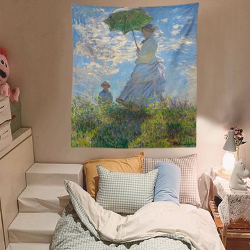 莫奈名畫撐傘的女人客廳裝飾背景布書房臥室租房改造宿舍掛布大