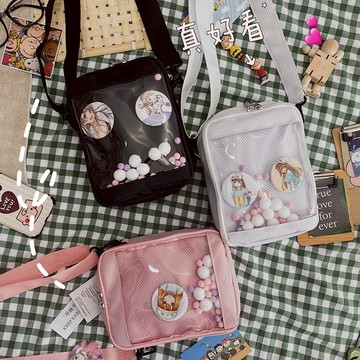 現貨 日系軟妹 創意徽章痛包 休閒小包包 透明斜跨包 吧唧包 少女百搭小包  學生小包 外出包