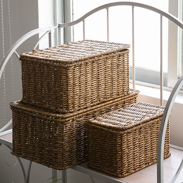 塑料編織化妝品收納盒 護膚品儲物整理盒帶蓋 禮品盒空盒子INS風