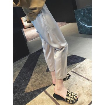 (免運)緞面醋酸褲女小個子窄版垂垂大碼煙管哈倫蘿卜2025新款冰絲速干褲