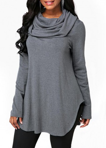 Cowl Neck Grey Long Sleeve Sweatshirt