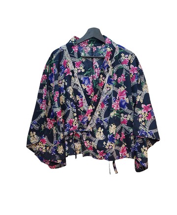 有禮貌穿搭 日本古著 花卉拼接蕾絲 甚平 女版 L號 近全新