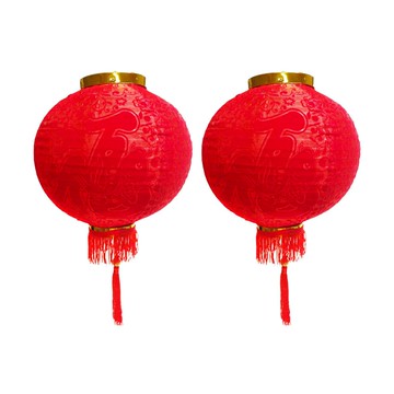 摩達客 農曆春節元宵 20吋植絨魚福燈籠(兩入)+LED燈串 暖白光  1入  紅