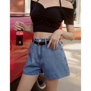 AIR SPACE LADY 古著刷色牛仔短褲(黑/藍) 女裝 現貨