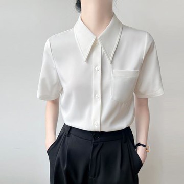 白色短袖襯衫女士夏季2023年新款職業通勤面試襯衣設計感小眾上衣
