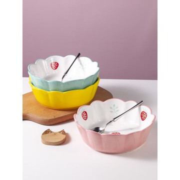 和風四季陶瓷釉下彩草莓圖案蓮花深盤小清新甜品盤水果盤沙盤家用