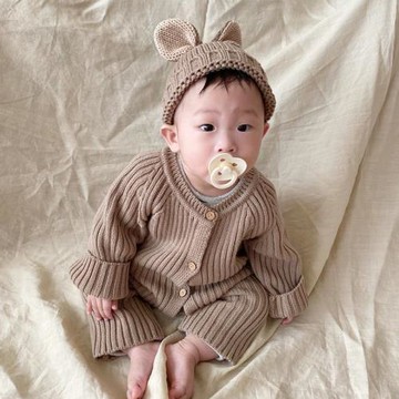 ins春秋韓國嬰兒洋氣長袖針織連體衣男女寶寶百搭毛衣爬服外出服