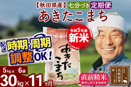 《定期便11ヶ月》＜新米＞秋田県産 あきたこまち 30kg(5kg小分け袋) 令和5年産 配送時期選べる 隔月お届けOK お米 おおもり