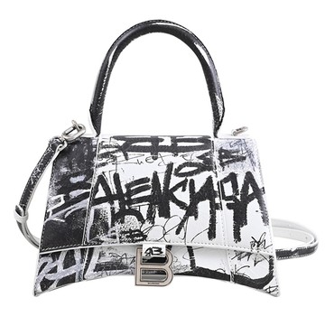 BALENCIAGA 巴黎世家 593546 Hourglass 街頭塗鴉印花兩用沙漏包.黑白