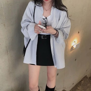 🇰🇷Korea韓國連線·正韓 翻領寬鬆直紋襯衫 上衣 長袖襯衫 寬鬆襯衫 直條紋襯衫 男友襯衫 罩衫 條紋襯衫 韓國女裝