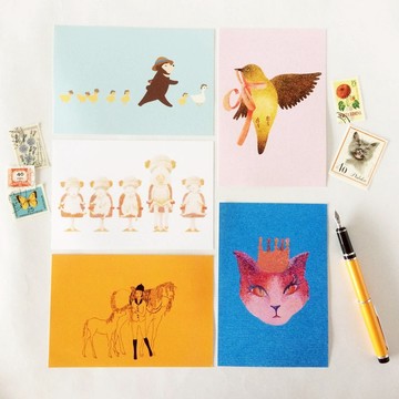 動物 明信片組 熊 小雞 鴨子 羊 馬 鳥類 白頭翁 熊貓 貓 美容院 騎馬 緞帶 夏天 草帽 辮子