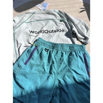 夏日多巴胺色系戶外沙灘五分褲男女休閑寬松運動透氣不過膝短褲