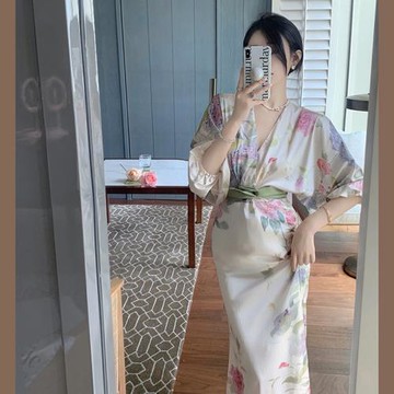 新中式茶歇絕美印花連衣裙子收腰高端精致改良旗袍交襟國風女裝春