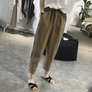 💕甜心大尺碼💕大尺碼夏季薄款直筒褲女高腰寬松胖mm蘿卜哈倫褲透氣九分休閑褲