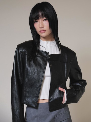 Non-Collar Crop Jacket_Black