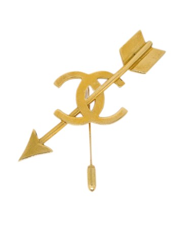 CHANEL Pre-Owned - 1993 gold plated Arrow CC brooch - women - Gold Plated - One Size